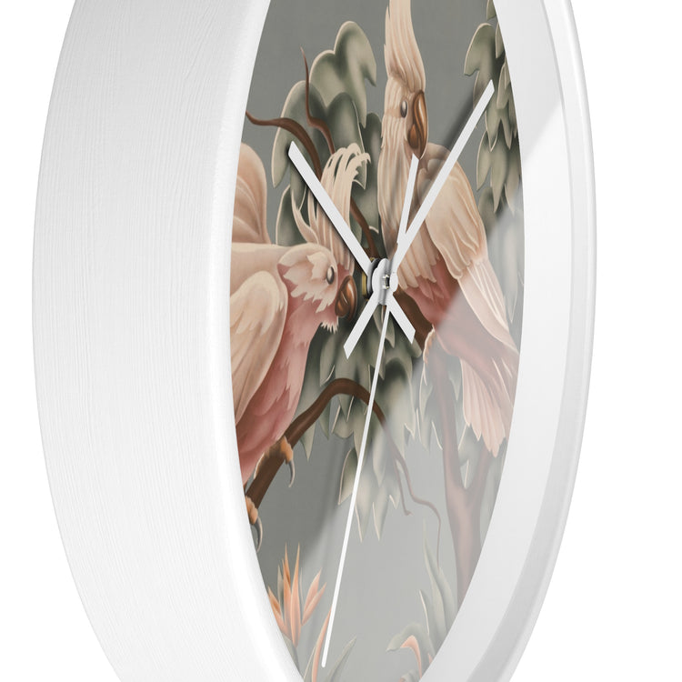 Turner White Cockatoos Wall Clock — Vintage Tropical Bird Lithograph Home Decor
