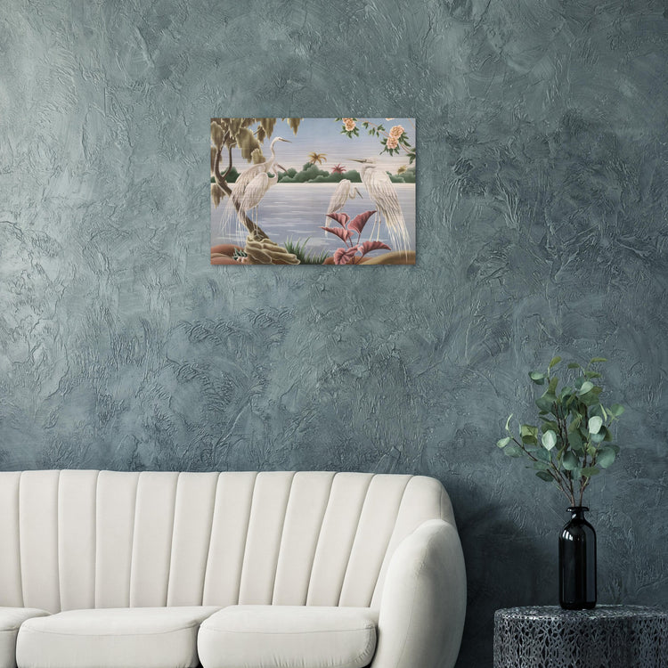 Turner Egrets Brushed Aluminum Print | Vintage Lakeside Bird Lithograph Metal Art