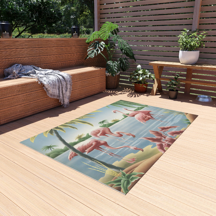 Turner Flamingo Outdoor Rug — Vintage Bird Lithograph Patio Mat
