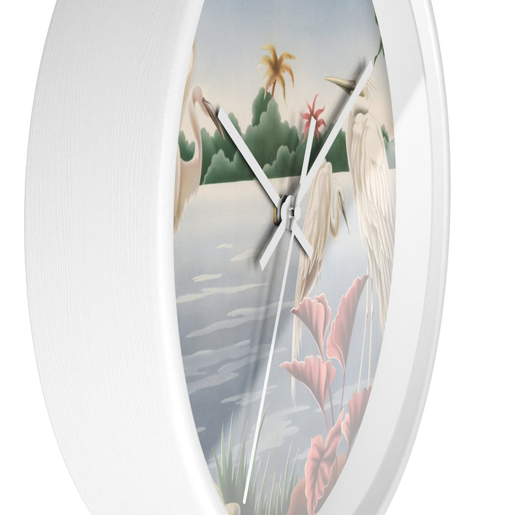 Turner Egrets Wall Clock — Vintage Lakeside Bird Lithograph Home Decor