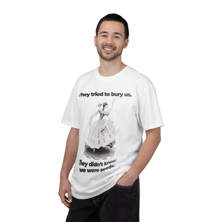 "They Tried to Bury Us" Vintage Portrait Tee | Immigrant & Queer Resilience | Garment-Dyed Heavyweight Crewneck