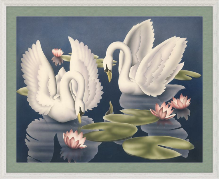 Custom Framed Turner Swans and Lillies | Premium Giclee Print | Vintage Bird Lithograph