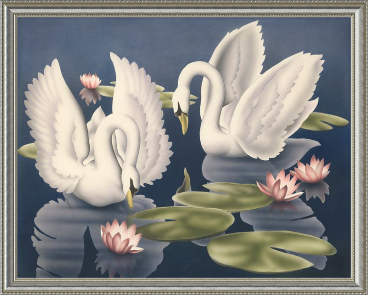 Custom Framed Turner Swans and Lillies | Premium Giclee Print | Vintage Bird Lithograph