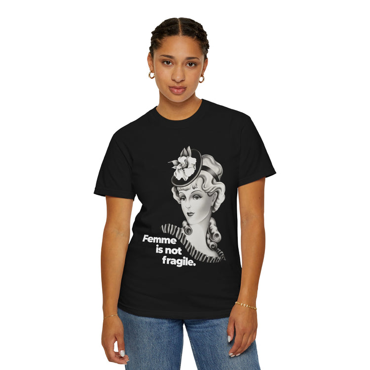 "Femme is Not Fragile" Vintage Portrait Tee | Queer Femme Pride | Garment-Dyed Heavyweight Crewneck