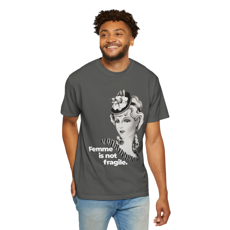 "Femme is Not Fragile" Vintage Portrait Tee | Queer Femme Pride | Garment-Dyed Heavyweight Crewneck