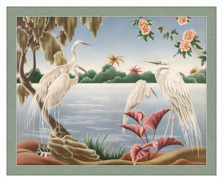 Custom Framed Turner Egrets | Premium Giclee Print | Vintage Bird Lithograph