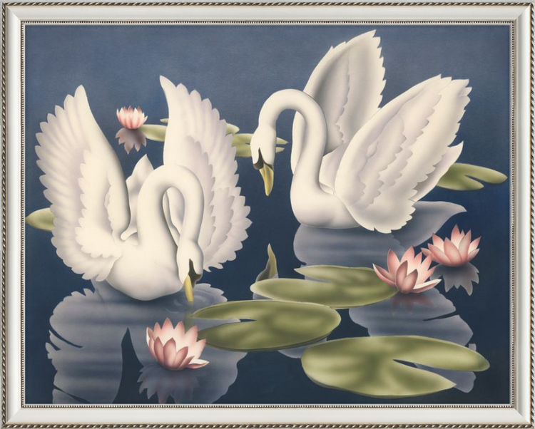 Custom Framed Turner Swans and Lillies | Premium Giclee Print | Vintage Bird Lithograph