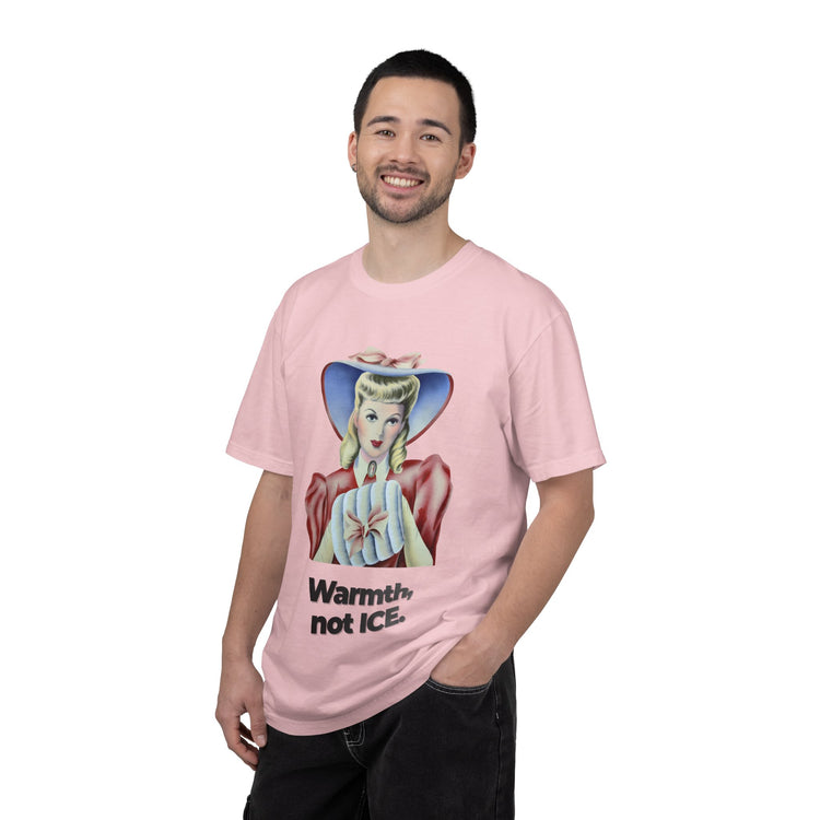 "Warmth, not ICE" Vintage Portrait Tee | Pro-Immigrant Activism | Garment-Dyed Heavyweight Crewneck