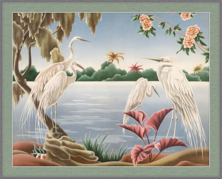 Custom Framed Turner Egrets | Premium Giclee Print | Vintage Bird Lithograph