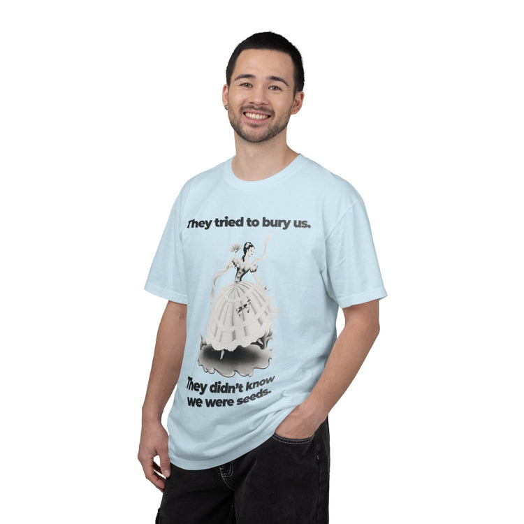 "They Tried to Bury Us" Vintage Portrait Tee | Immigrant & Queer Resilience | Garment-Dyed Heavyweight Crewneck