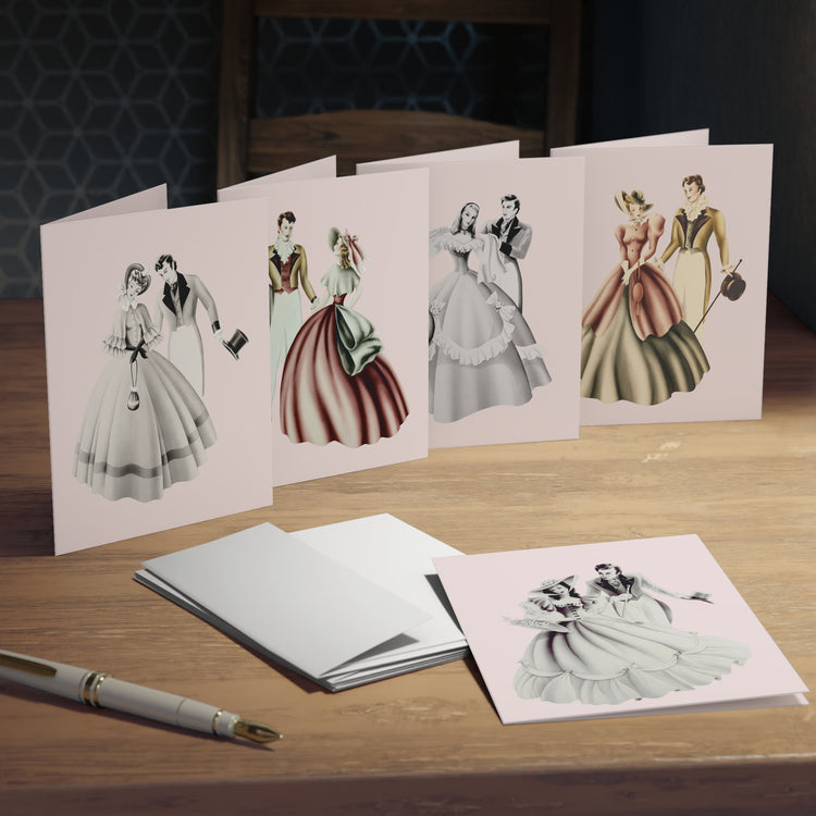 Vintage Turner Romantic Portrait Greeting Cards — 5-Pack Pink Bride & Groom Design Set