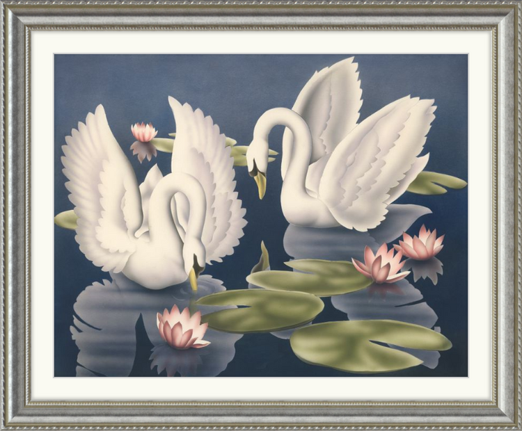 Custom Framed Turner Swans and Lillies | Premium Giclee Print | Vintage Bird Lithograph