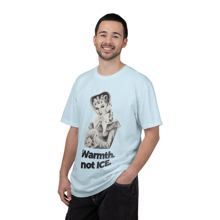 "Warmth, not ICE" Vintage Portrait Tee | Pro-Immigrant Activism | Garment-Dyed Heavyweight Crewneck