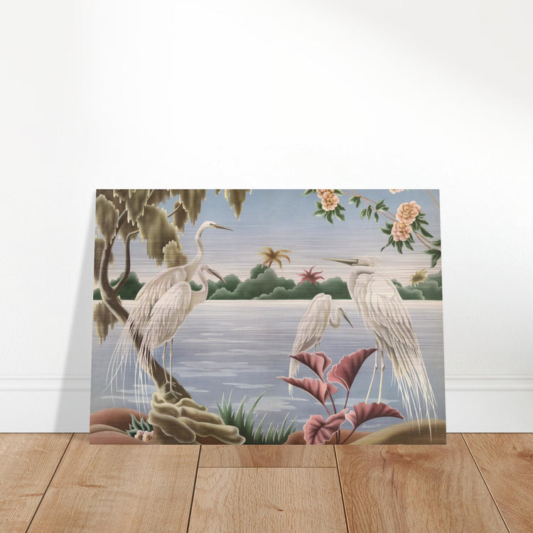 Turner Egrets Brushed Aluminum Print | Vintage Lakeside Bird Lithograph Metal Art