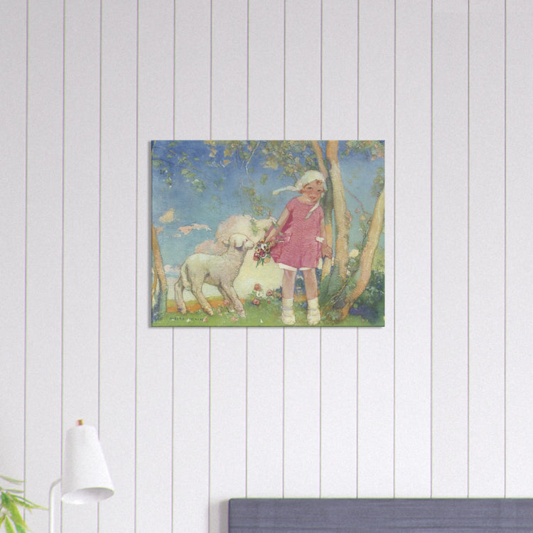 Mary and Her Little Lamb by Albert Hencke | Vintage Nursery Art Print | Canvas Print