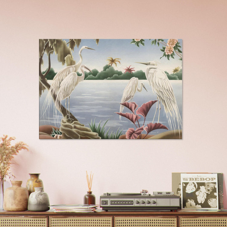 Turner Egrets Wrap-Around Canvas Print | Vintage Lakeside Bird Wall Art