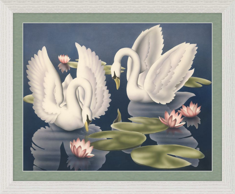 Custom Framed Turner Swans and Lillies | Premium Giclee Print | Vintage Bird Lithograph
