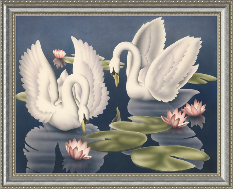 Custom Framed Turner Swans and Lillies | Premium Giclee Print | Vintage Bird Lithograph