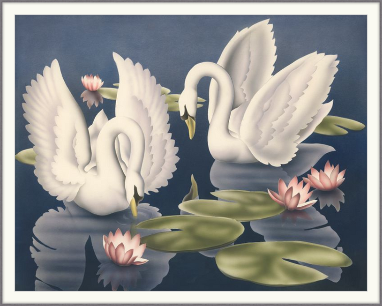 Custom Framed Turner Swans and Lillies | Premium Giclee Print | Vintage Bird Lithograph