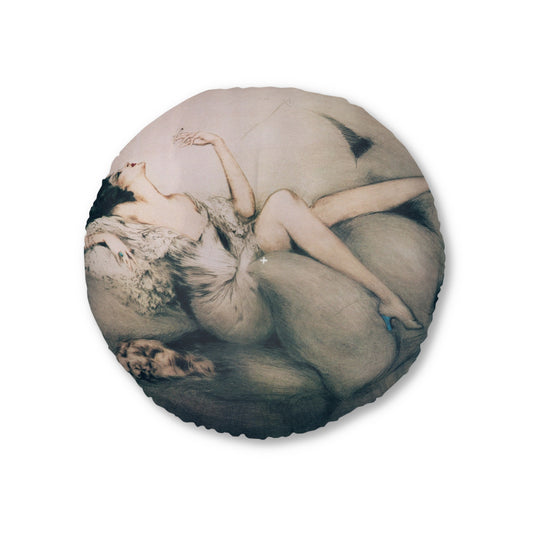 Cigarette Memories by Louis Icart | Round Tufted Floor Pillow | Art Deco Home Decor