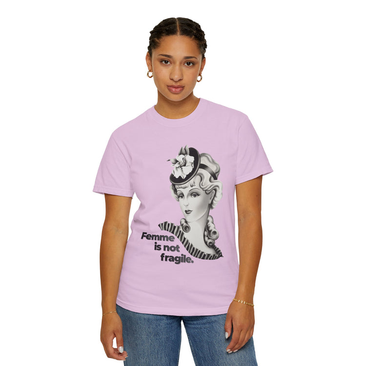 "Femme is Not Fragile" Vintage Portrait Tee | Queer Femme Pride | Garment-Dyed Heavyweight Crewneck