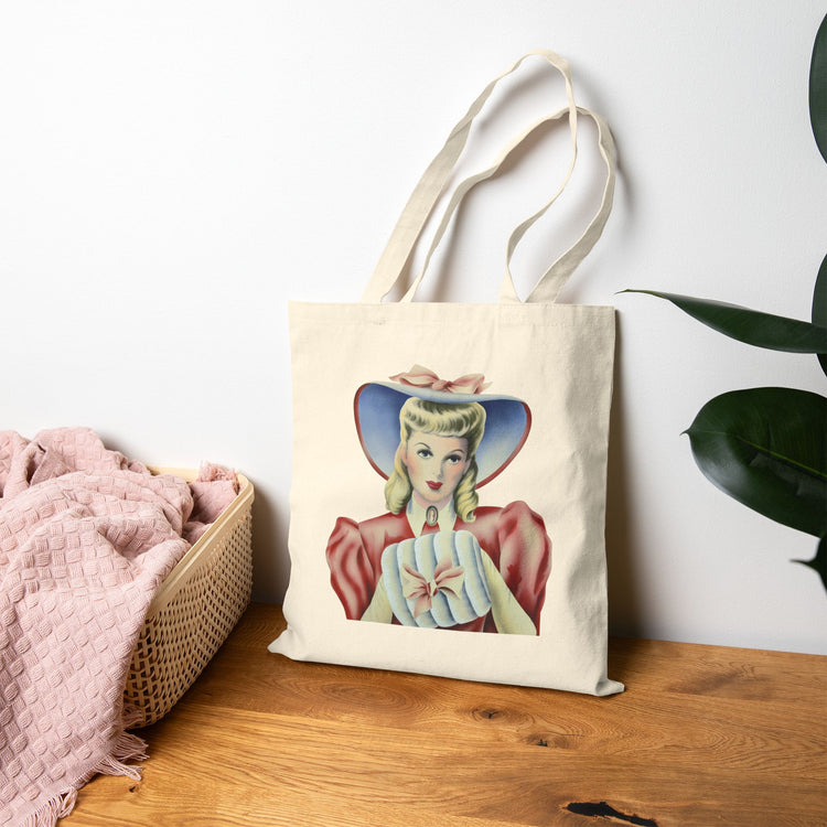 Vintage Romantic Portrait Tote Bag - Lady with Cameo | 1940s Turner Art
