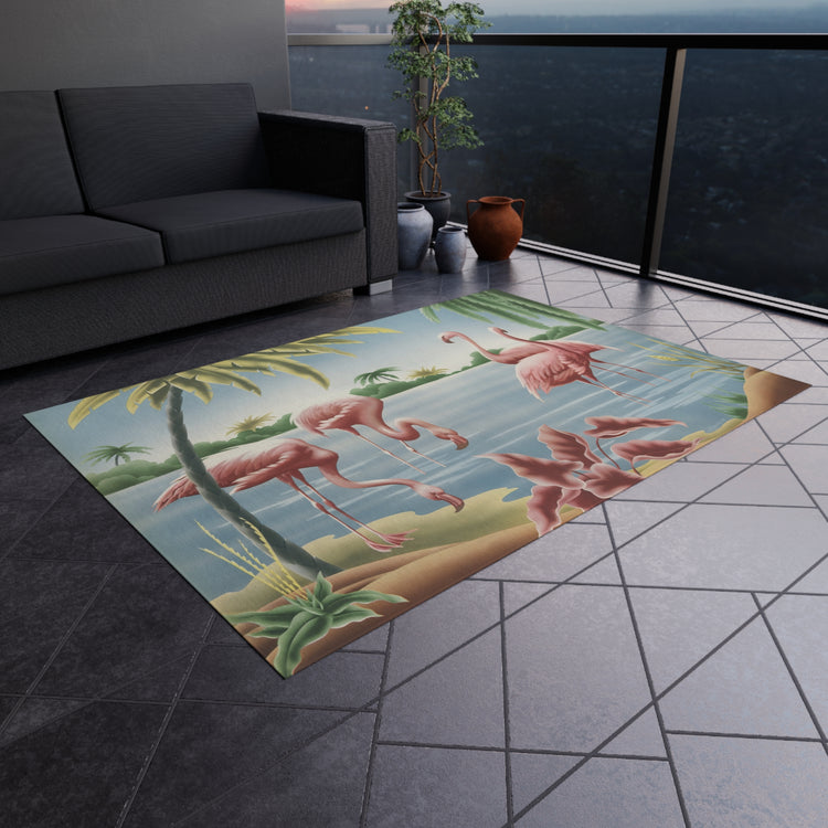 Turner Flamingo Outdoor Rug — Vintage Bird Lithograph Patio Mat
