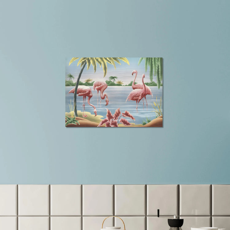 Turner Flamingo Brushed Aluminum Print | Vintage Tropical Bird Lithograph Metal Art