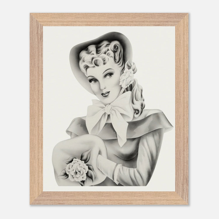Vintage Romantic Portrait - Portrait with Bow | 1940s Turner Airbrushed Art