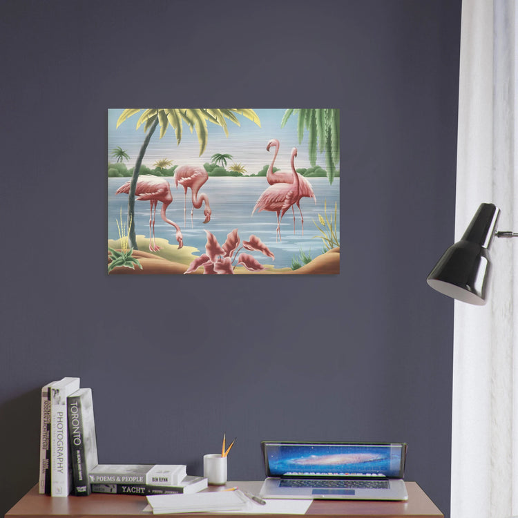 Turner Flamingo Brushed Aluminum Print | Vintage Tropical Bird Lithograph Metal Art