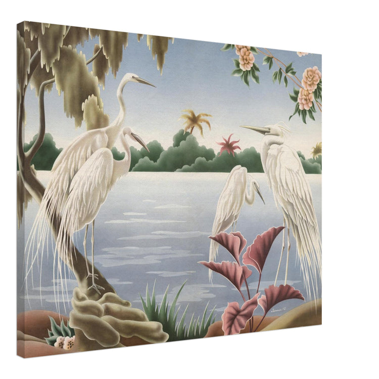 Turner Egrets Wrap-Around Canvas Print | Vintage Lakeside Bird Wall Art