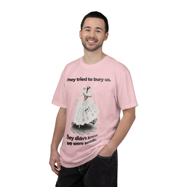 "They Tried to Bury Us" Vintage Portrait Tee | Immigrant & Queer Resilience | Garment-Dyed Heavyweight Crewneck