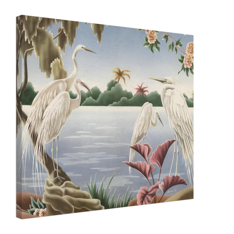 Turner Egrets Wrap-Around Canvas Print | Vintage Lakeside Bird Wall Art