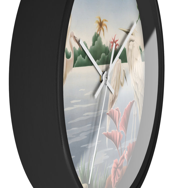 Turner Egrets Wall Clock — Vintage Lakeside Bird Lithograph Home Decor