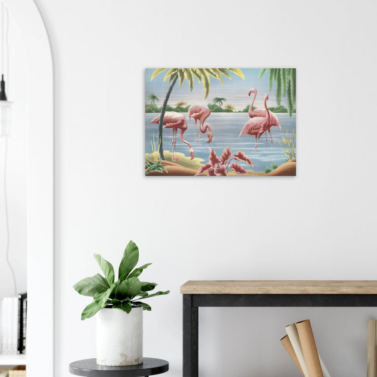 Turner Flamingo Brushed Aluminum Print | Vintage Tropical Bird Lithograph Metal Art