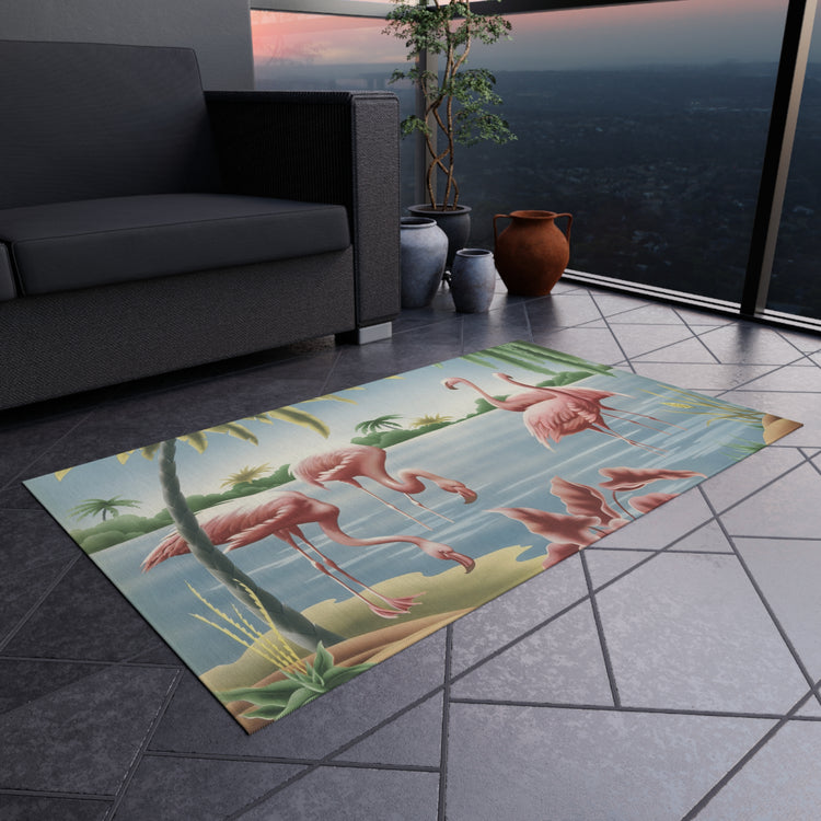 Turner Flamingo Outdoor Rug — Vintage Bird Lithograph Patio Mat