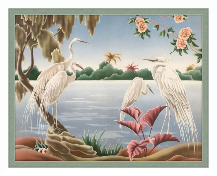 Custom Framed Turner Egrets | Premium Giclee Print | Vintage Bird Lithograph
