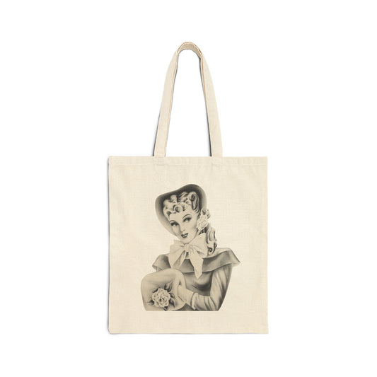 Vintage Romantic Portrait Tote Bag - Lady with Bow | 1940s Turner Art