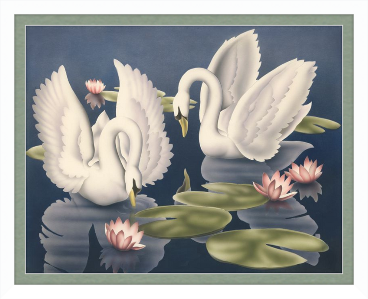 Custom Framed Turner Swans and Lillies | Premium Giclee Print | Vintage Bird Lithograph