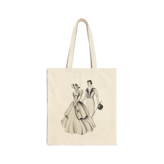 Vintage Romantic Portrait Tote Bag - Couple Walking in B&W | 1940s Turner Art