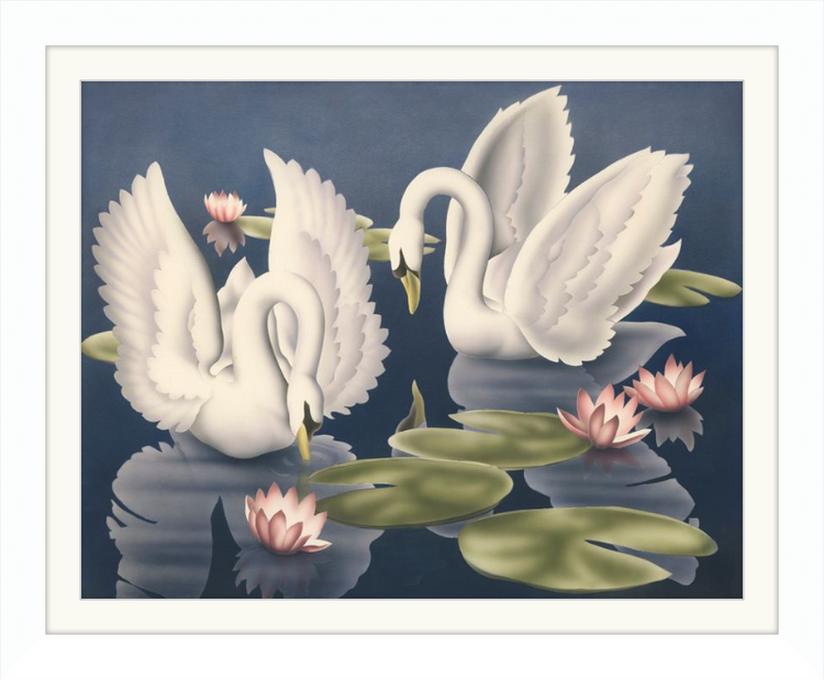 Custom Framed Turner Swans and Lillies | Premium Giclee Print | Vintage Bird Lithograph