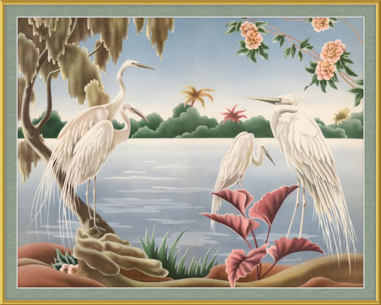 Custom Framed Turner Egrets | Premium Giclee Print | Vintage Bird Lithograph