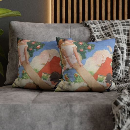 See Saw by Albert Hencke | Vintage Nursery Illustration | Faux Suede Pillowcase