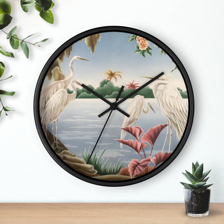Turner Egrets Wall Clock — Vintage Lakeside Bird Lithograph Home Decor