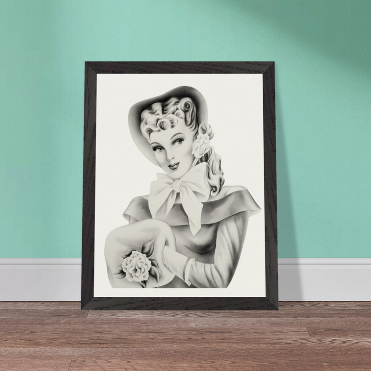 Vintage Romantic Portrait - Portrait with Bow | 1940s Turner Airbrushed Art