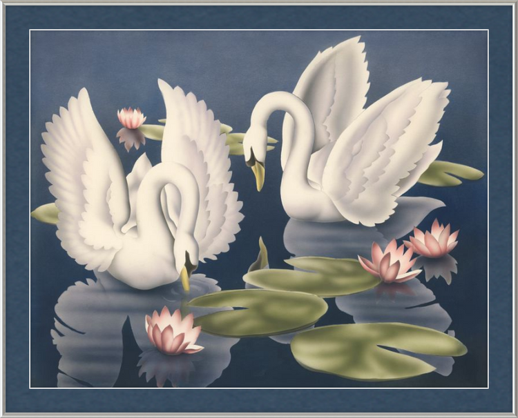 Custom Framed Turner Swans and Lillies | Premium Giclee Print | Vintage Bird Lithograph