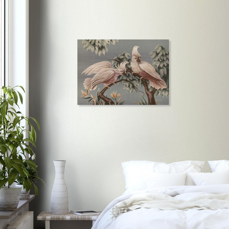 Turner White Cockatoos Brushed Aluminum Print | Vintage Tropical Bird Lithograph Metal Art