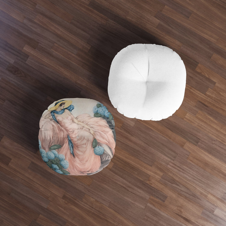 Hortense by Louis Icart | Round Tufted Floor Pillow | Art Deco Home Decor
