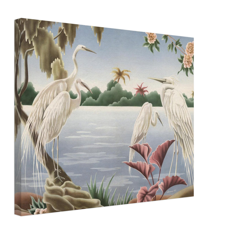 Turner Egrets Wrap-Around Canvas Print | Vintage Lakeside Bird Wall Art