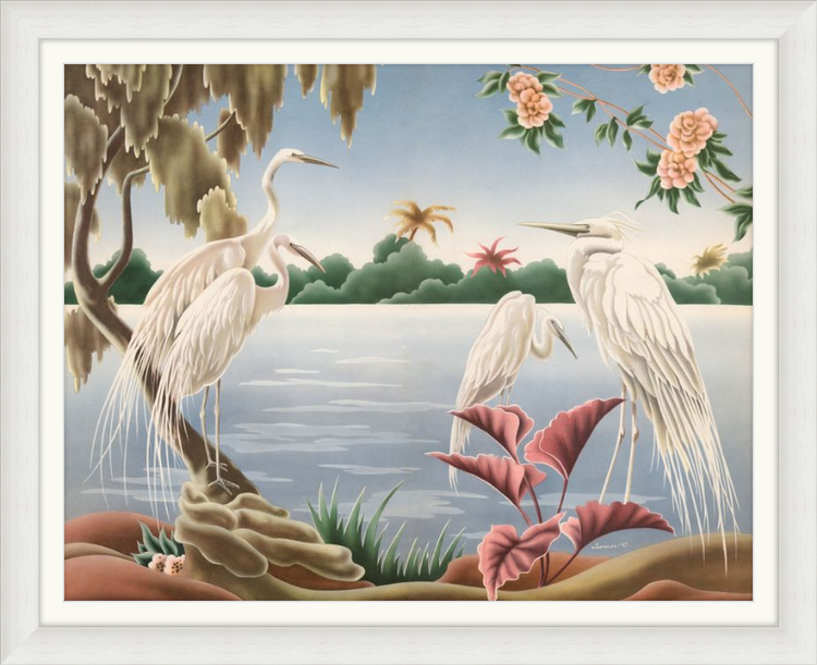 Custom Framed Turner Egrets | Premium Giclee Print | Vintage Bird Lithograph